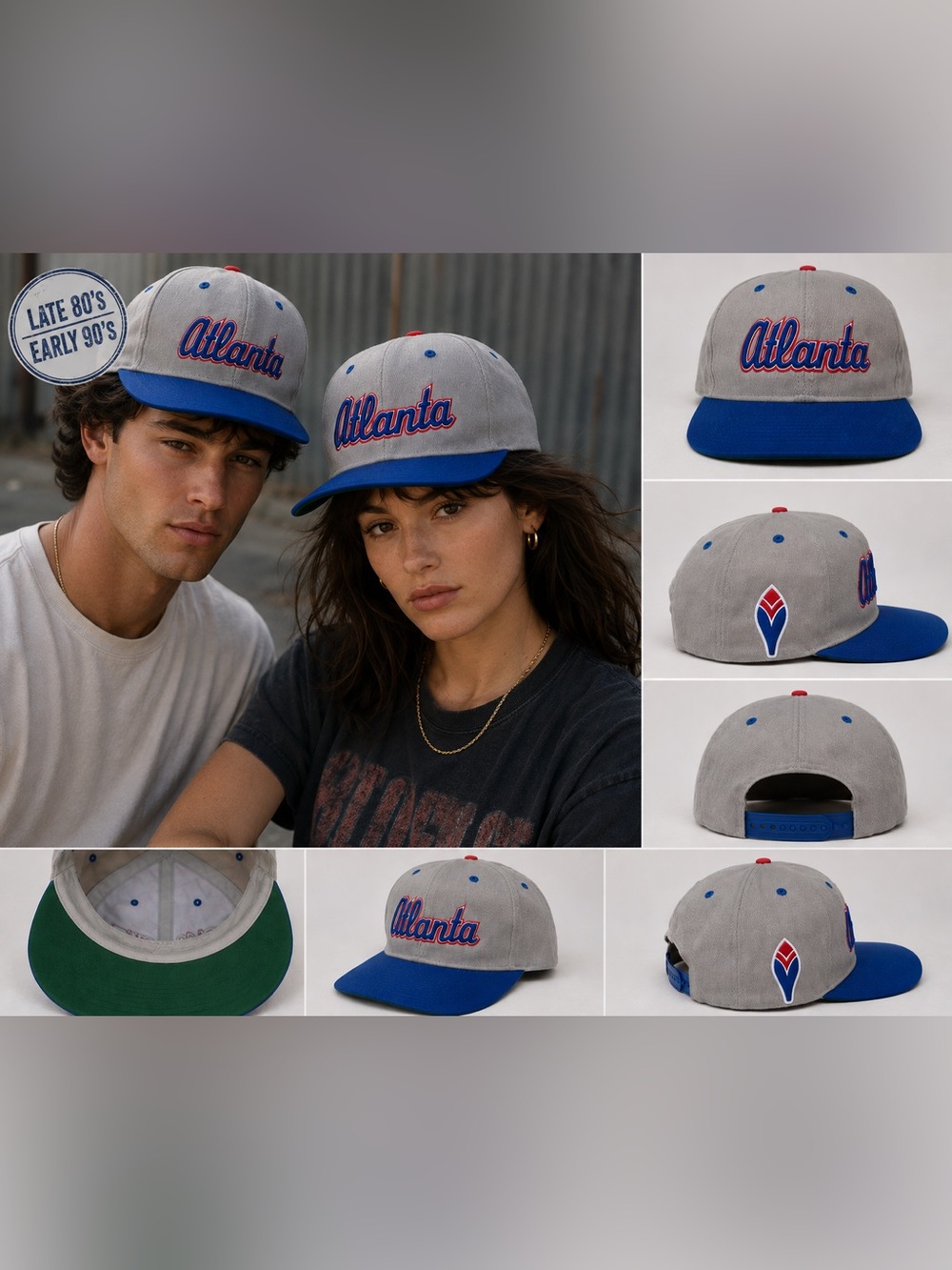 Vintage Late 80’s Early 90’s Atlanta Script Snapback NAPA Gray Blue Baseball Cap
